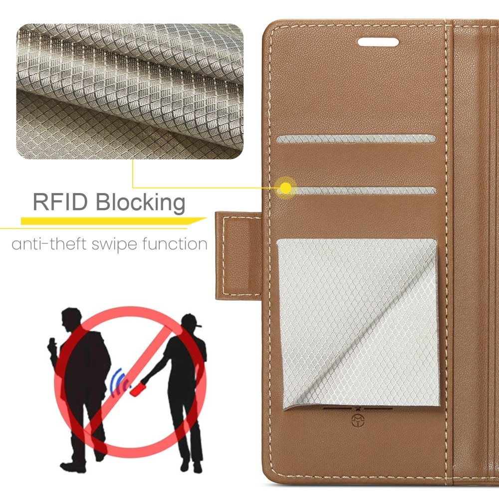 Étui portefeuille mince anti-RFID Samsung Galaxy S22 Plus, marron