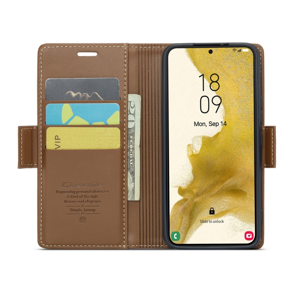 Étui portefeuille mince anti-RFID Samsung Galaxy S22, Marron