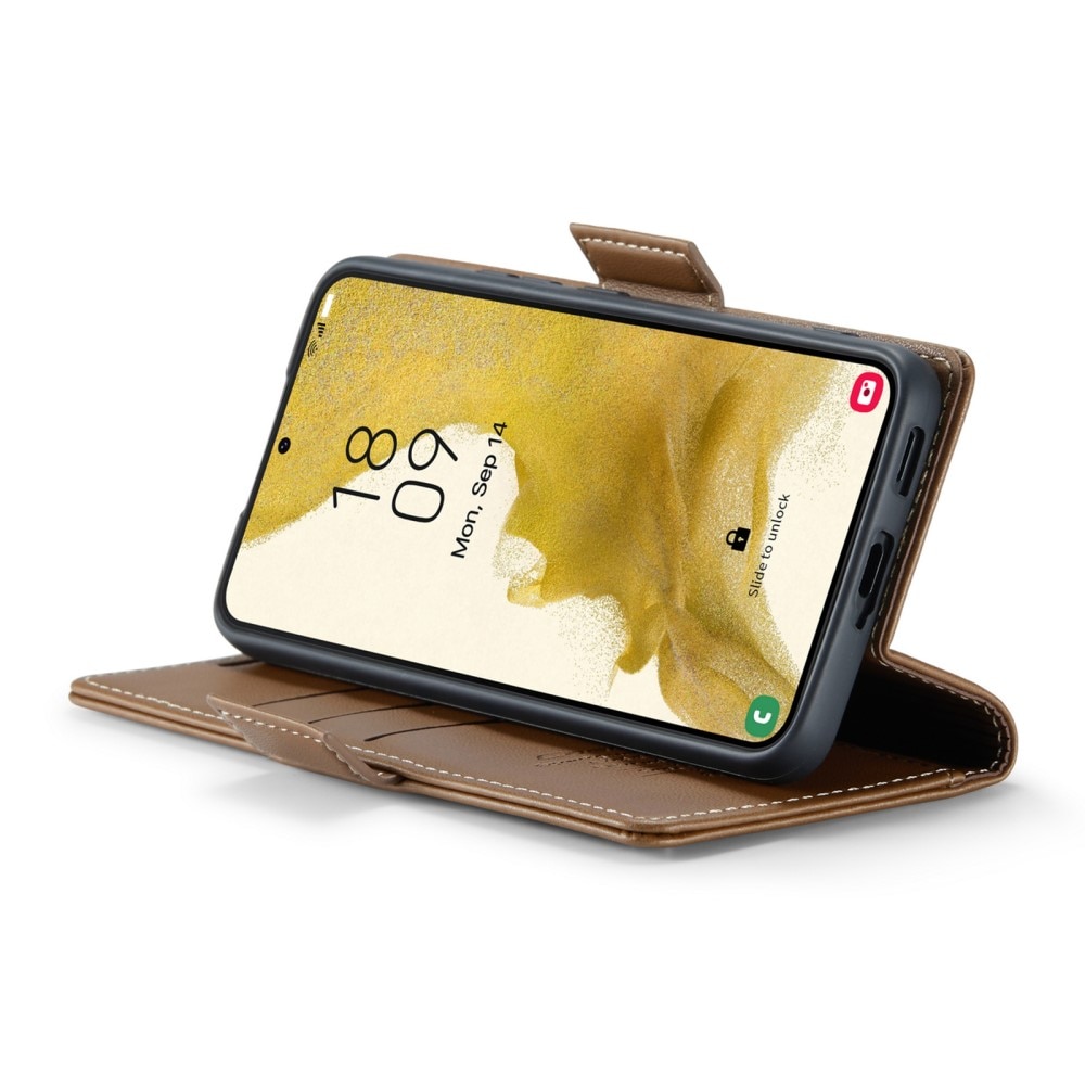 Étui portefeuille mince anti-RFID Samsung Galaxy S22, Marron