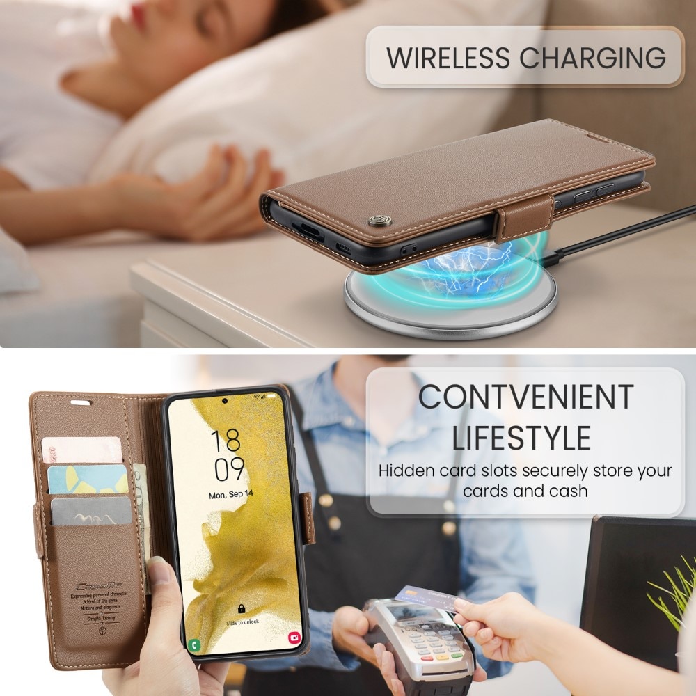 Étui portefeuille mince anti-RFID Samsung Galaxy S22, Marron