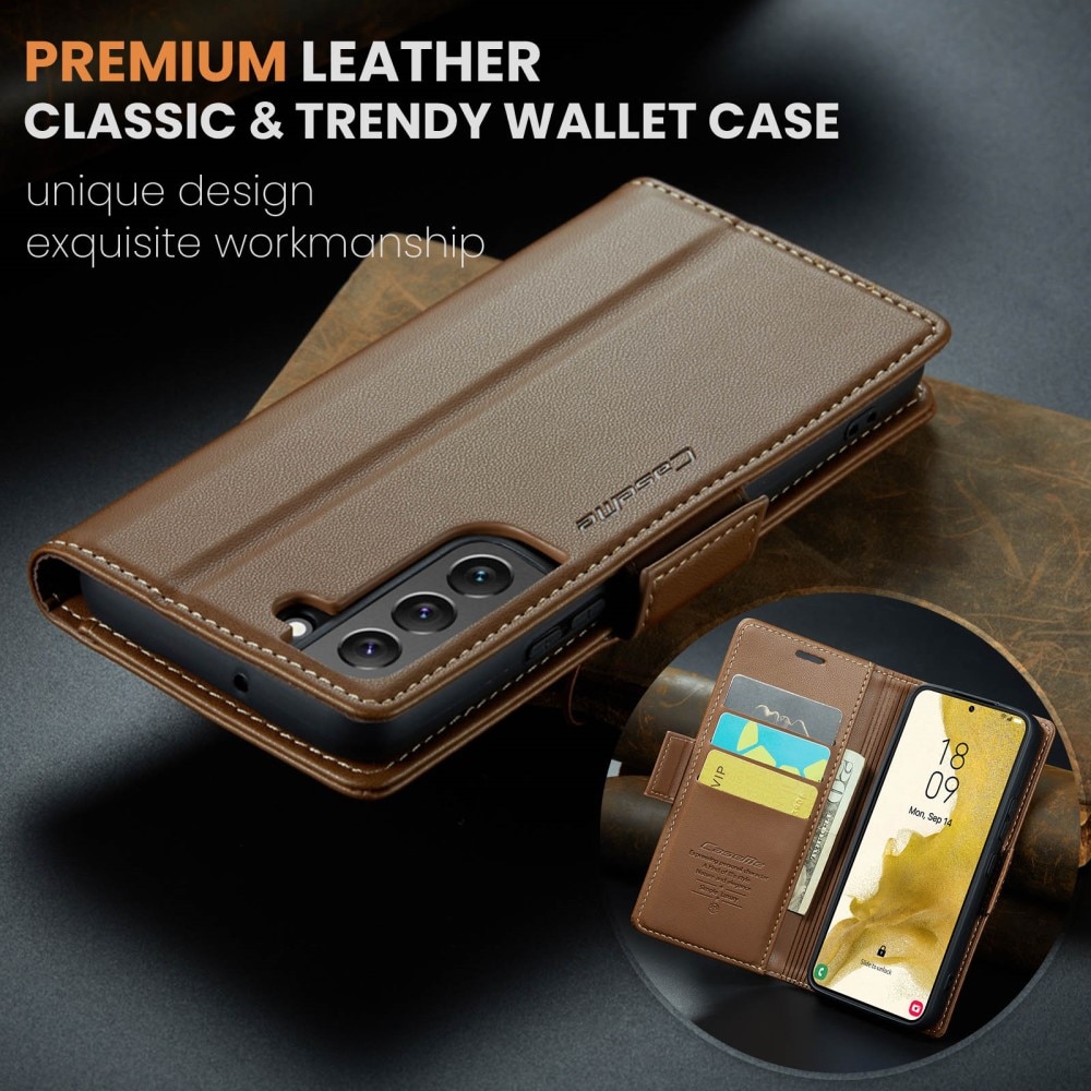 Étui portefeuille mince anti-RFID Samsung Galaxy S22, Marron
