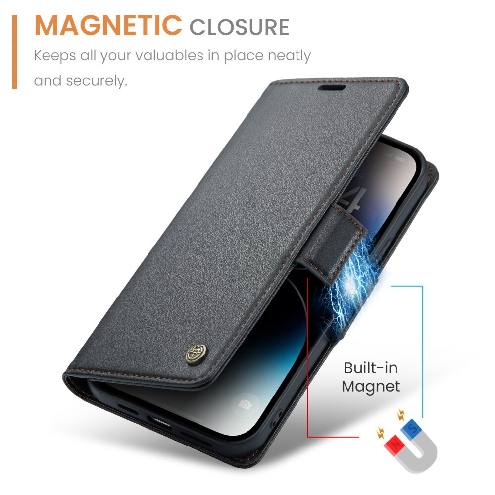 Étui portefeuille mince anti-RFID Apple iPhone 14 Pro, Noir