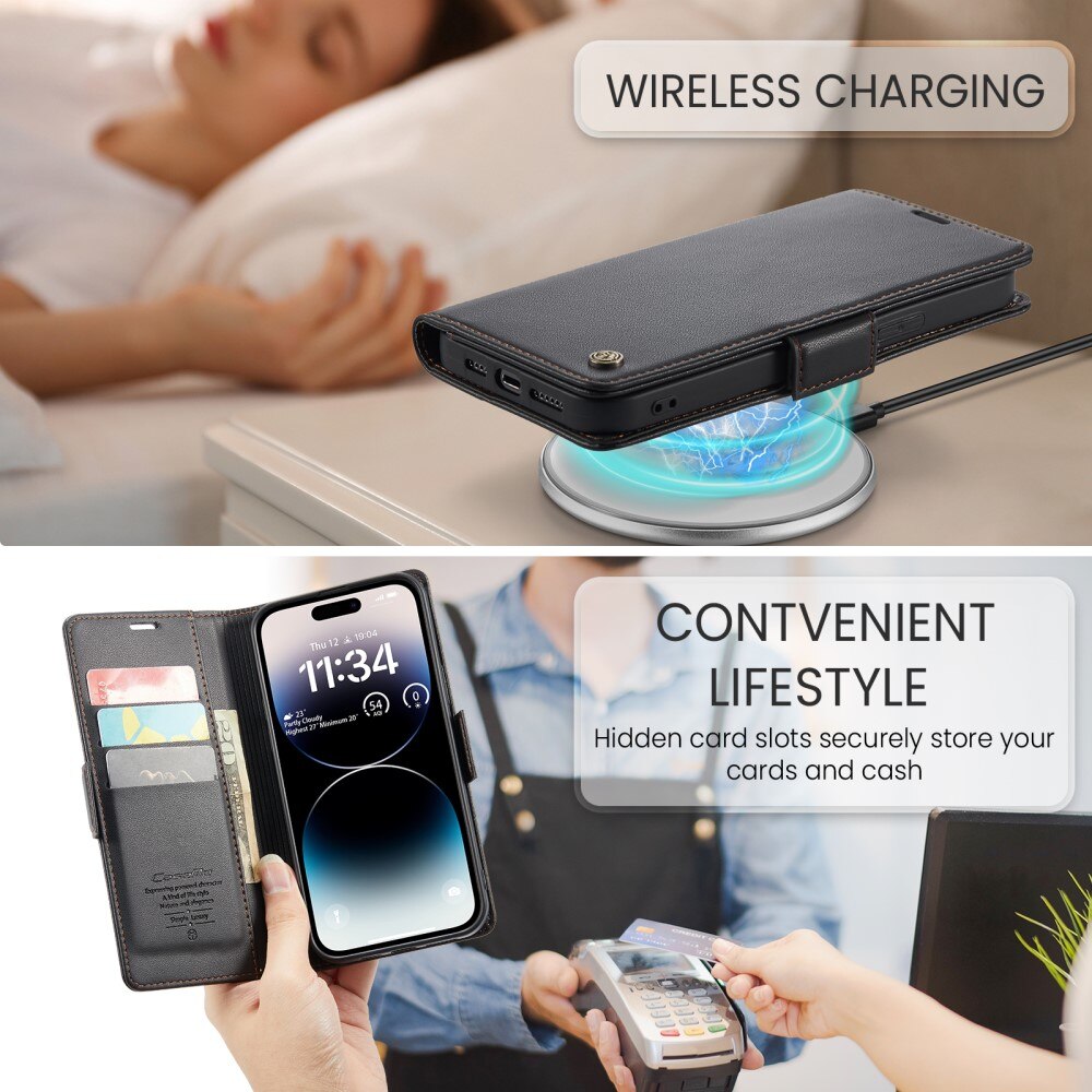 Étui portefeuille mince anti-RFID Apple iPhone 14 Pro, Noir