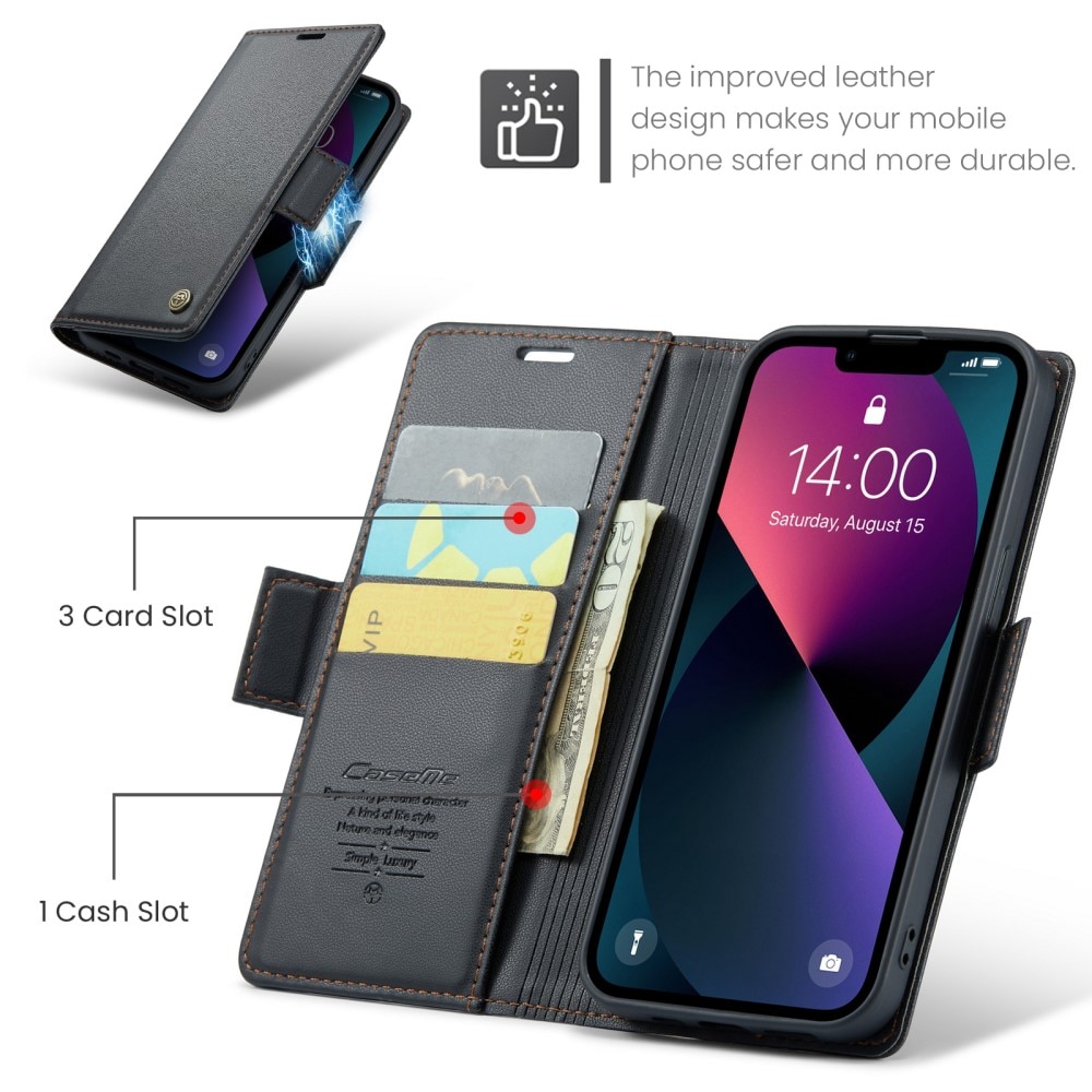 Étui portefeuille mince anti-RFID iPhone 13, Noir