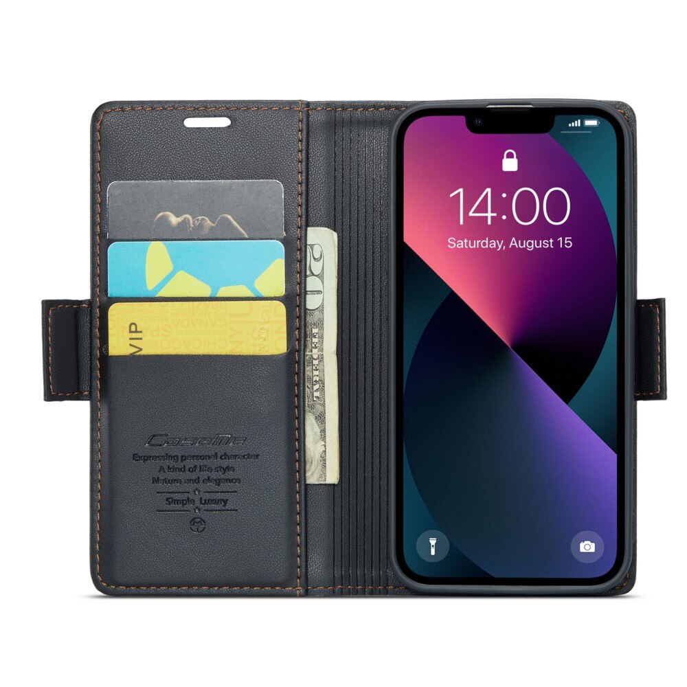 Étui portefeuille mince anti-RFID iPhone 13, Noir