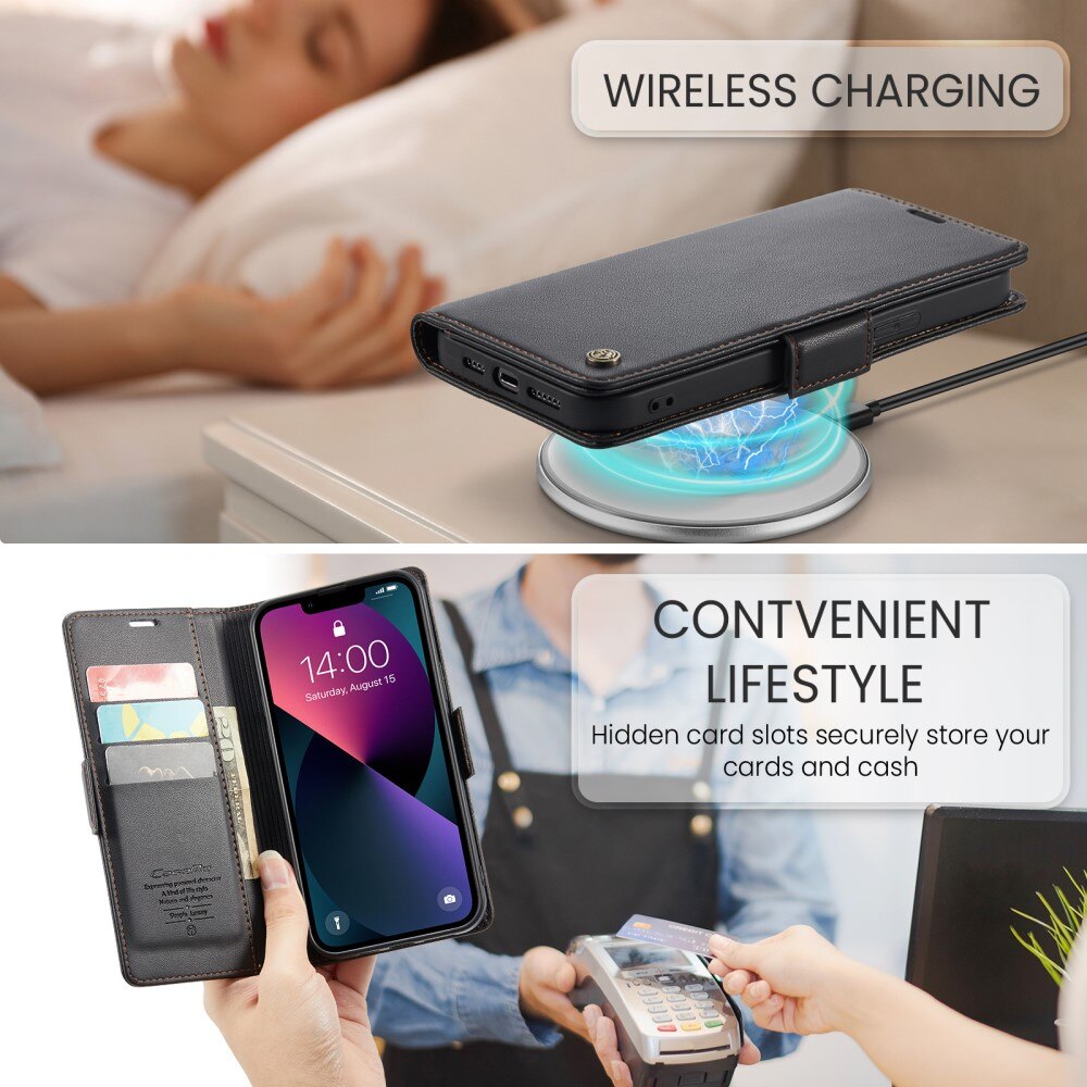 Étui portefeuille mince anti-RFID iPhone 13, Noir