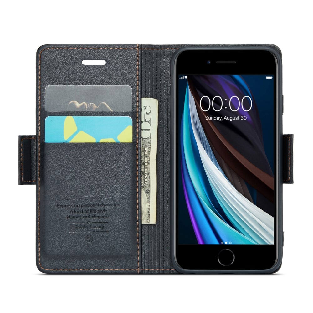 Étui portefeuille mince anti-RFID iPhone SE (2020), noir