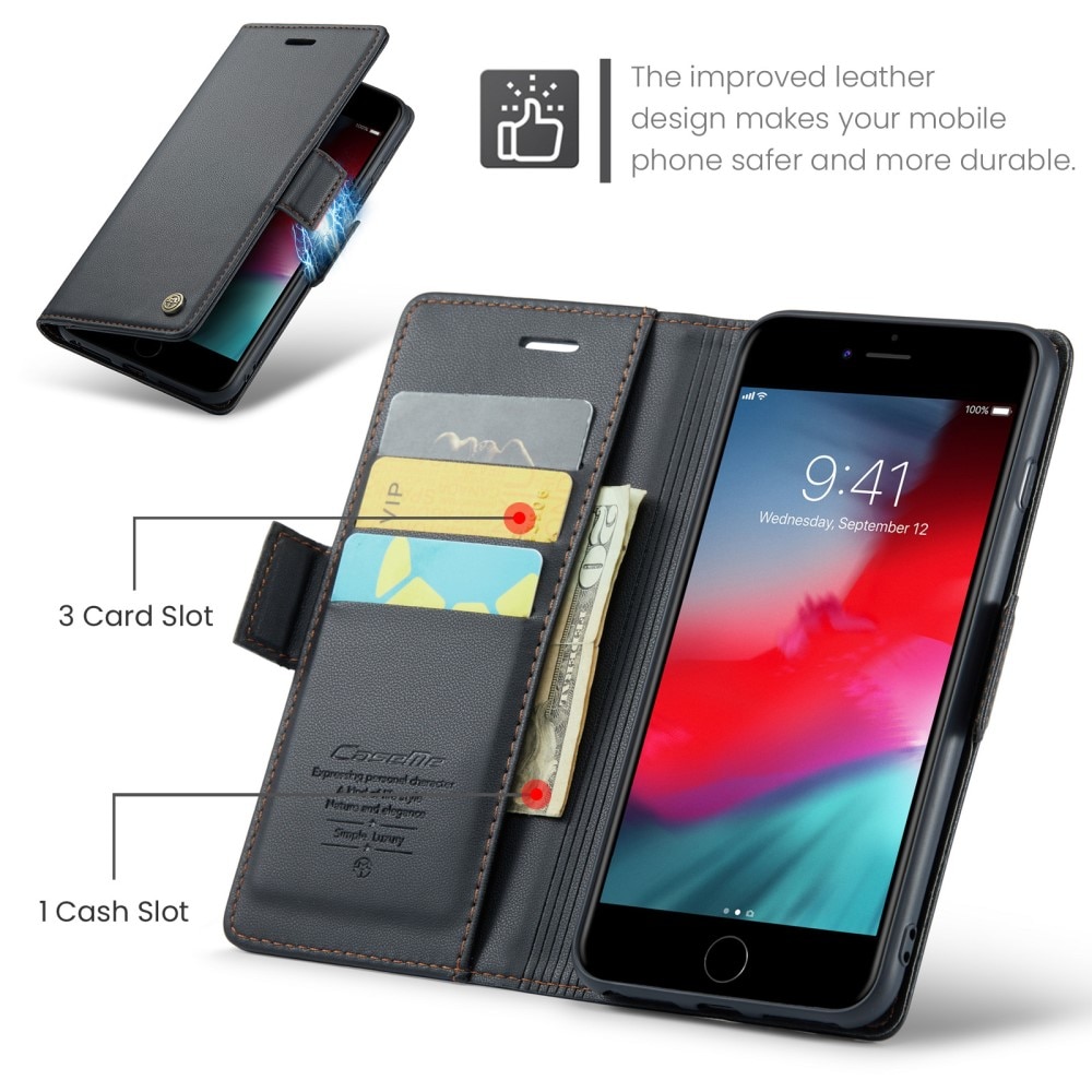 Étui portefeuille mince anti-RFID iPhone 7 Plus/iPhone 8 Plus, Noir