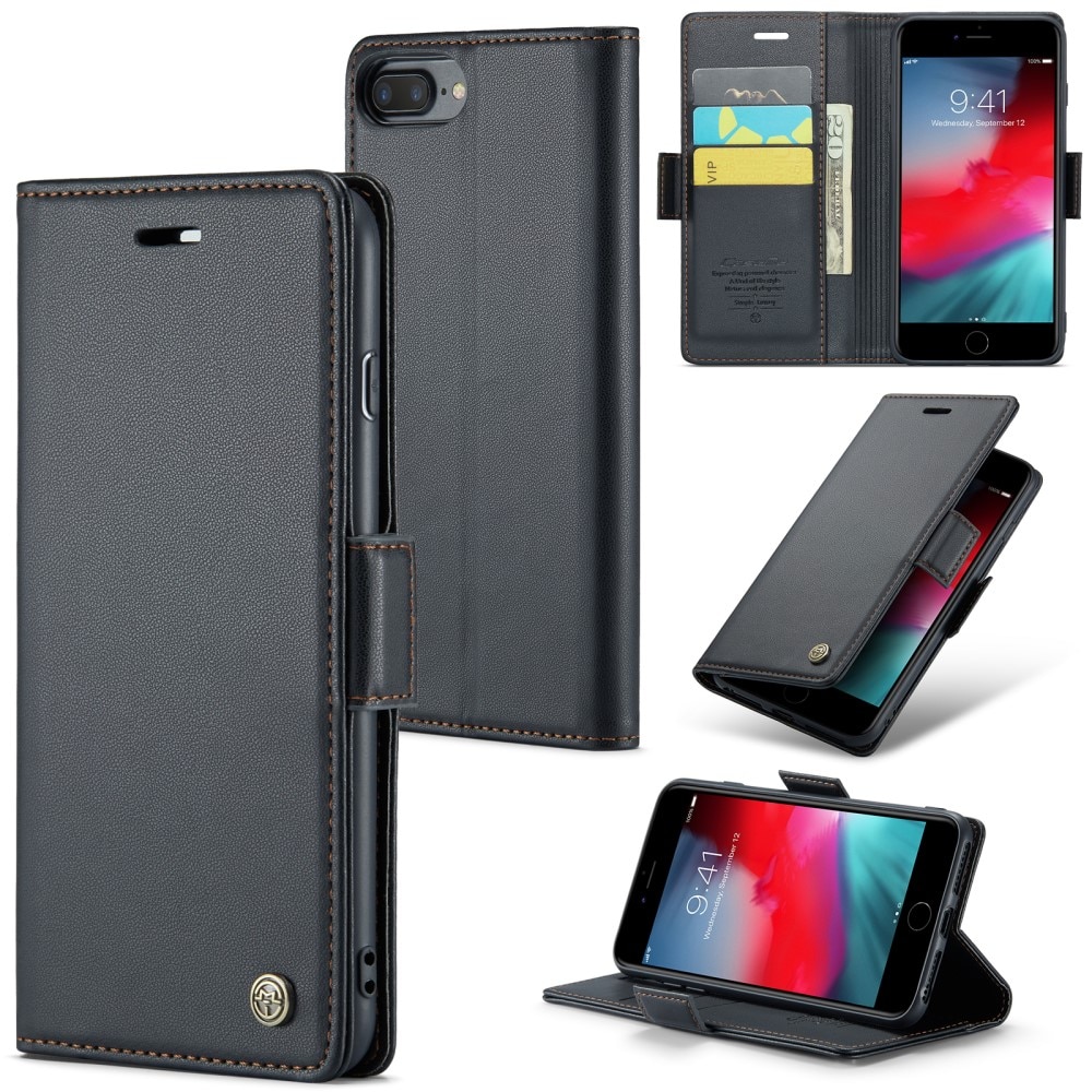 Étui portefeuille mince anti-RFID iPhone 7 Plus/iPhone 8 Plus, Noir