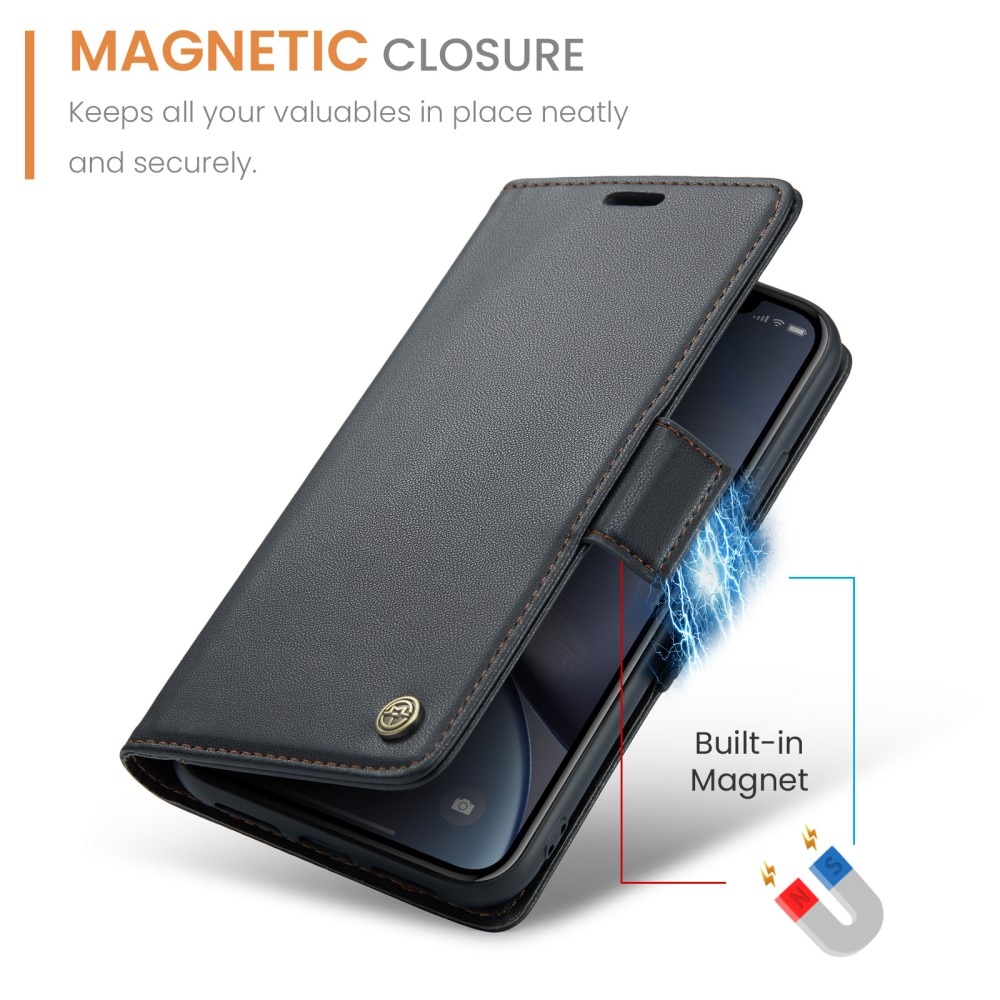 Étui portefeuille mince anti-RFID iPhone XR, noir