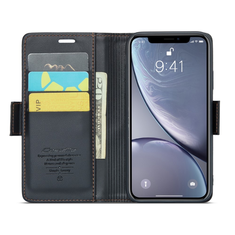 Étui portefeuille mince anti-RFID iPhone Xr, Noir