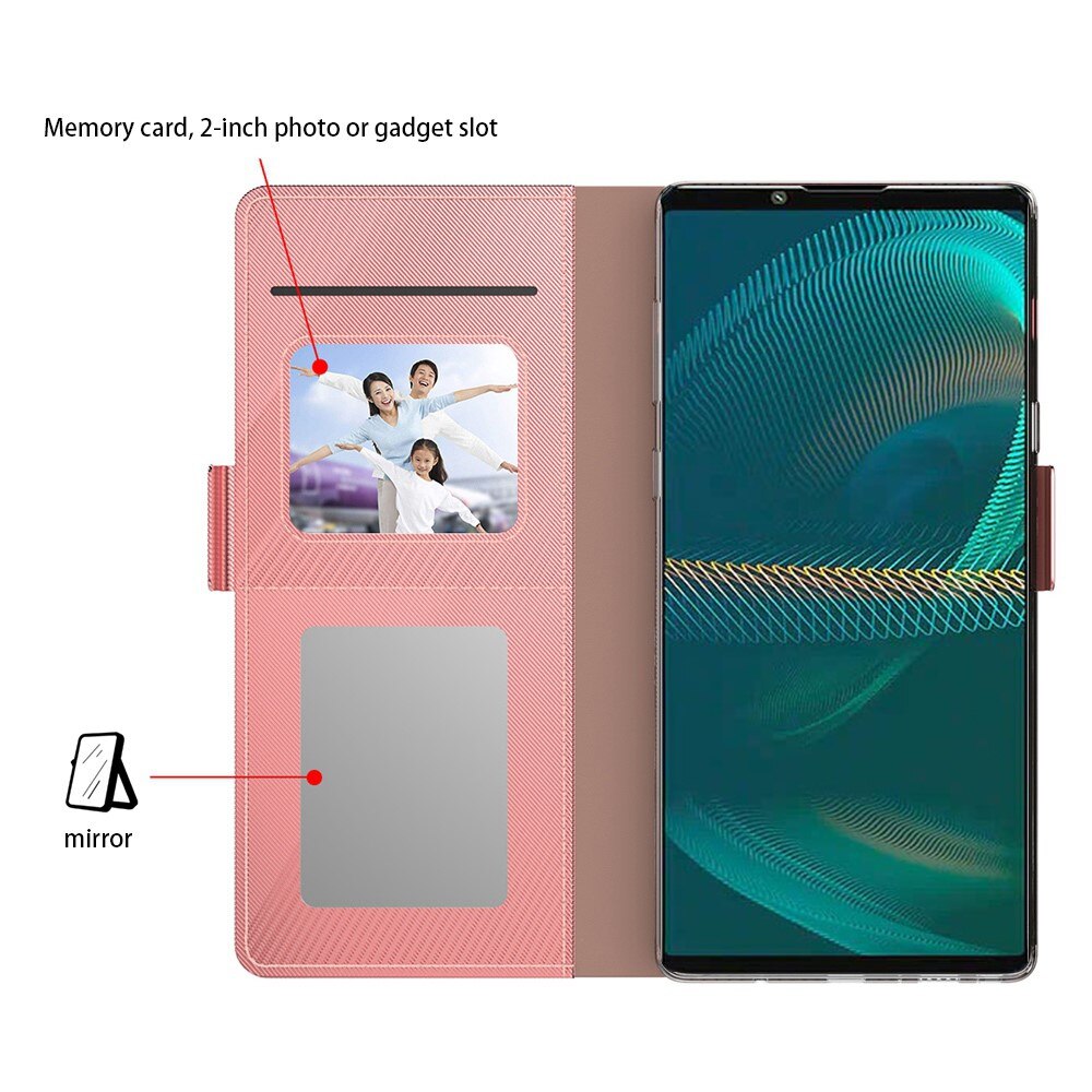 Étui portefeuille Miroir Sony Xperia 1 V, rose doré