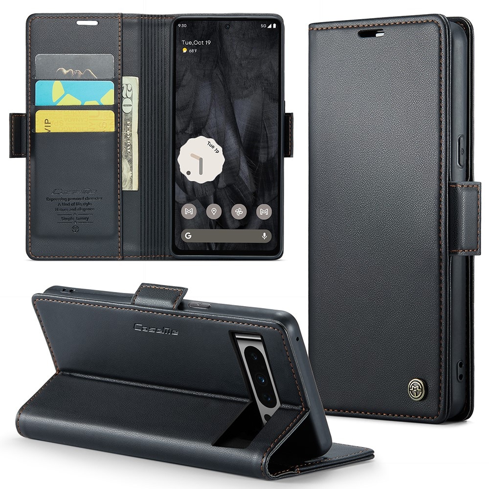 Étui portefeuille mince anti-RFID Google Pixel 8 Pro, Noir