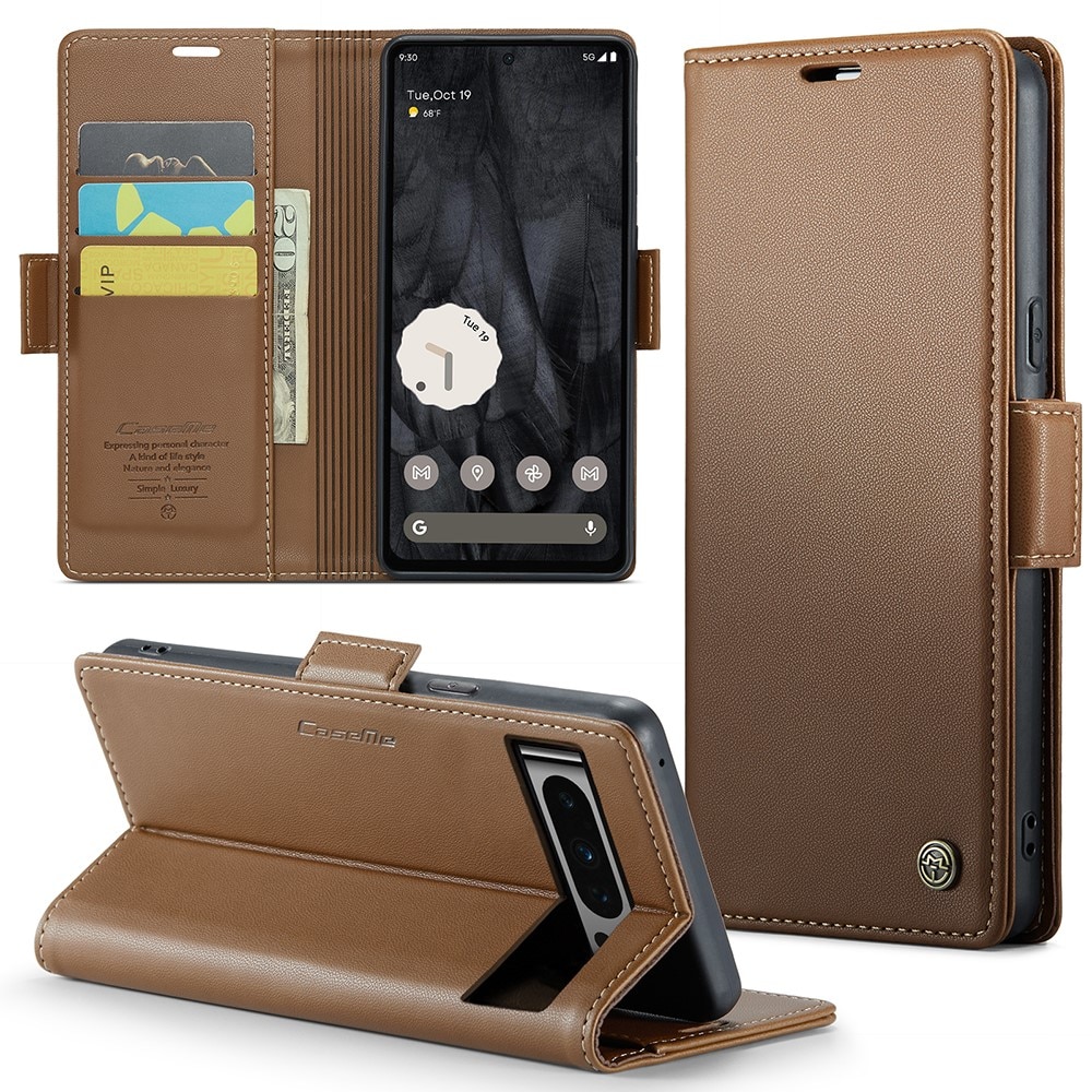 Étui portefeuille mince anti-RFID Google Pixel 8 Pro, Marron