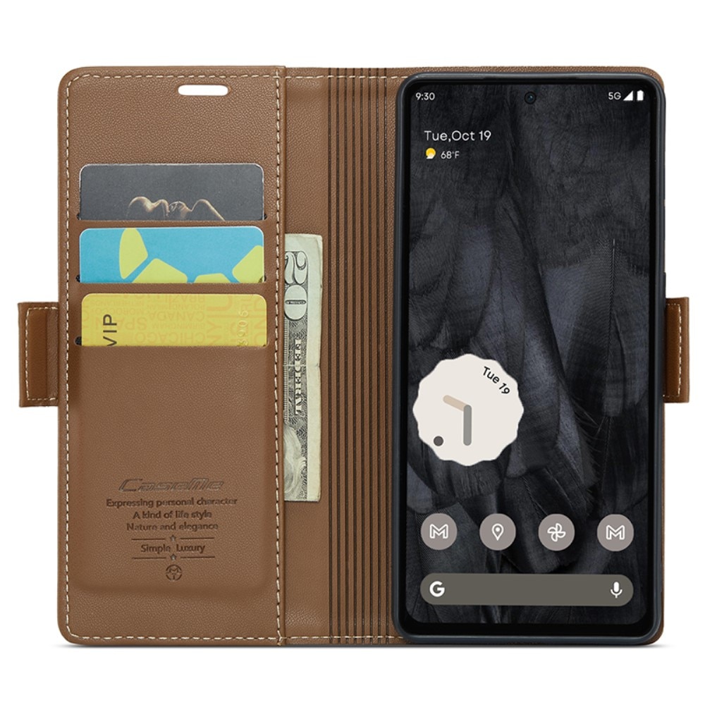 Étui portefeuille mince anti-RFID Google Pixel 8 Pro, marron