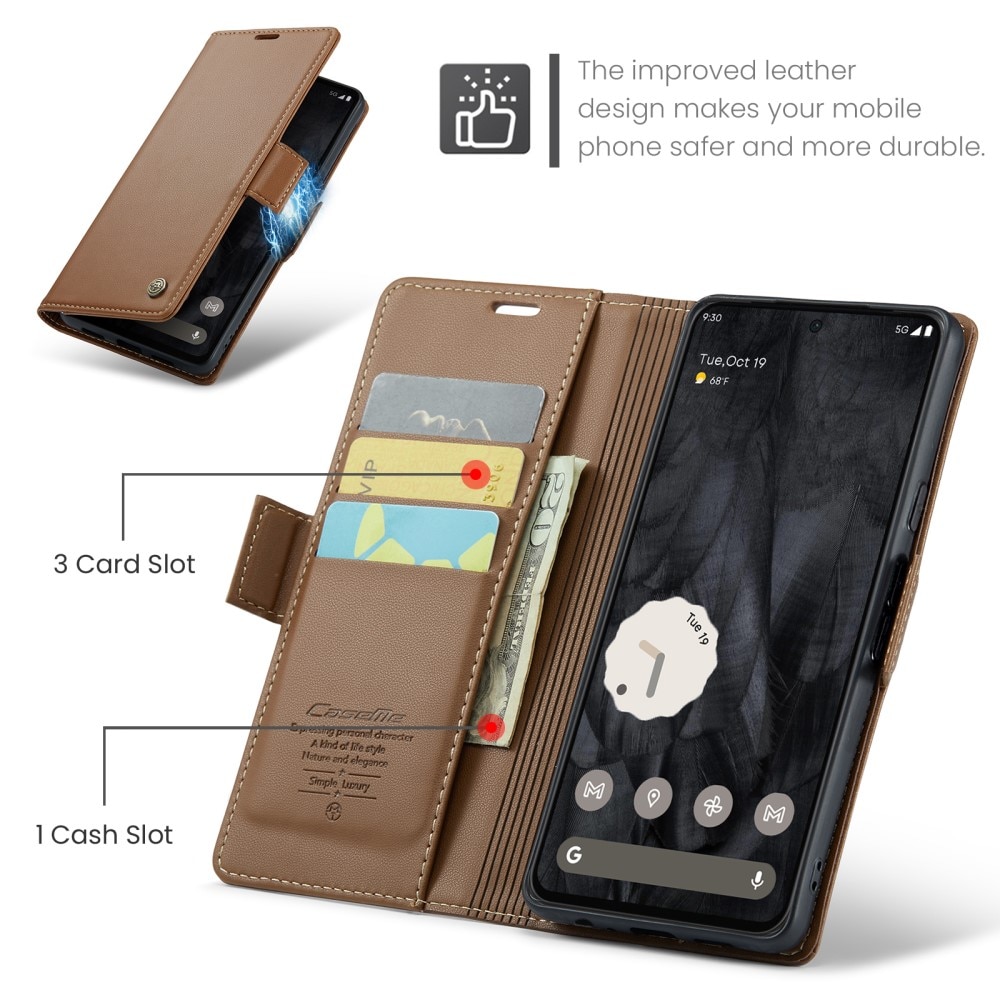 Étui portefeuille mince anti-RFID Google Pixel 8 Pro, Marron