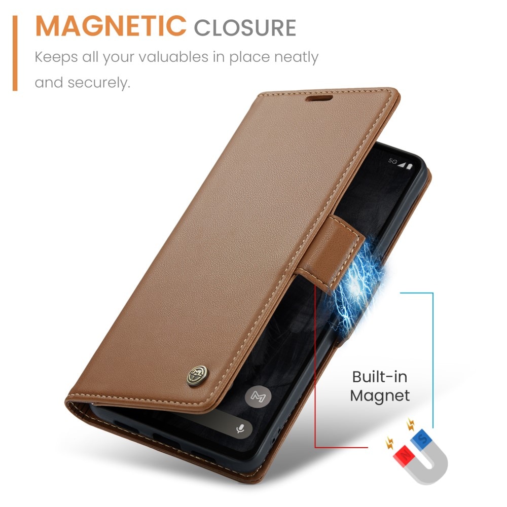 Étui portefeuille mince anti-RFID Google Pixel 8 Pro, Marron