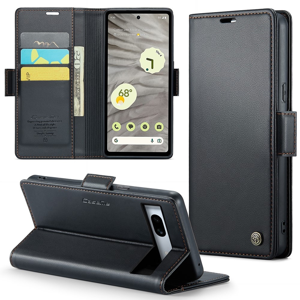 Étui portefeuille mince anti-RFID Google Pixel 7a, Noir