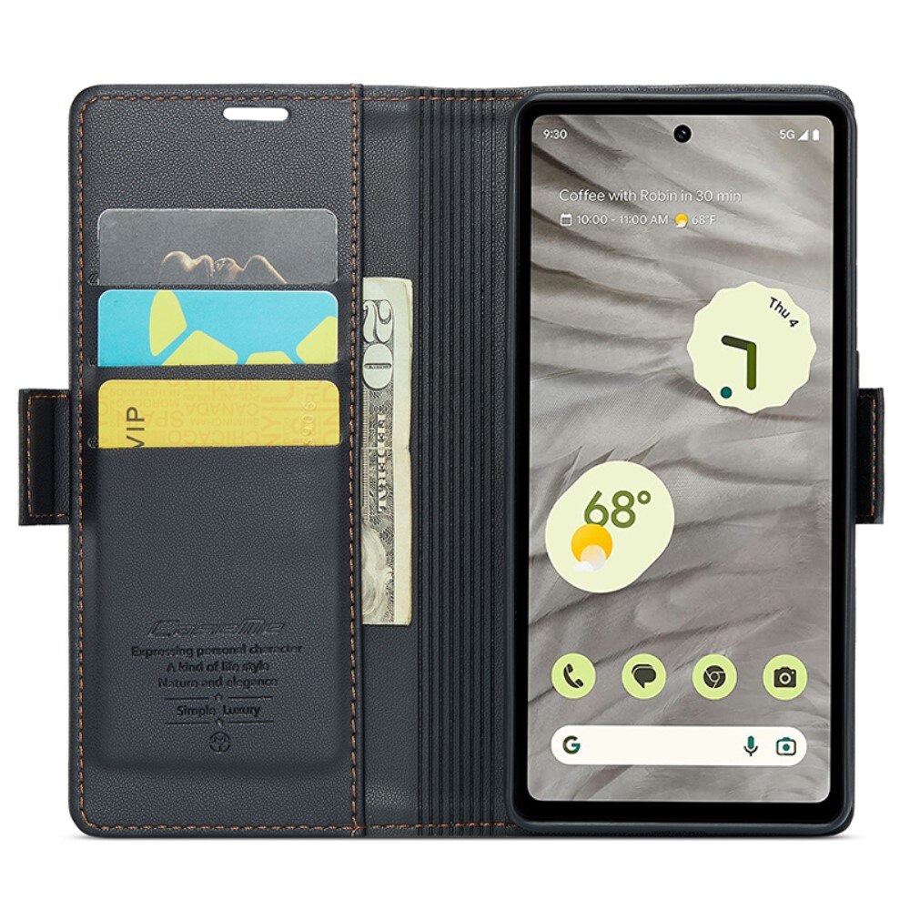 Étui portefeuille mince anti-RFID Google Pixel 7a, Noir