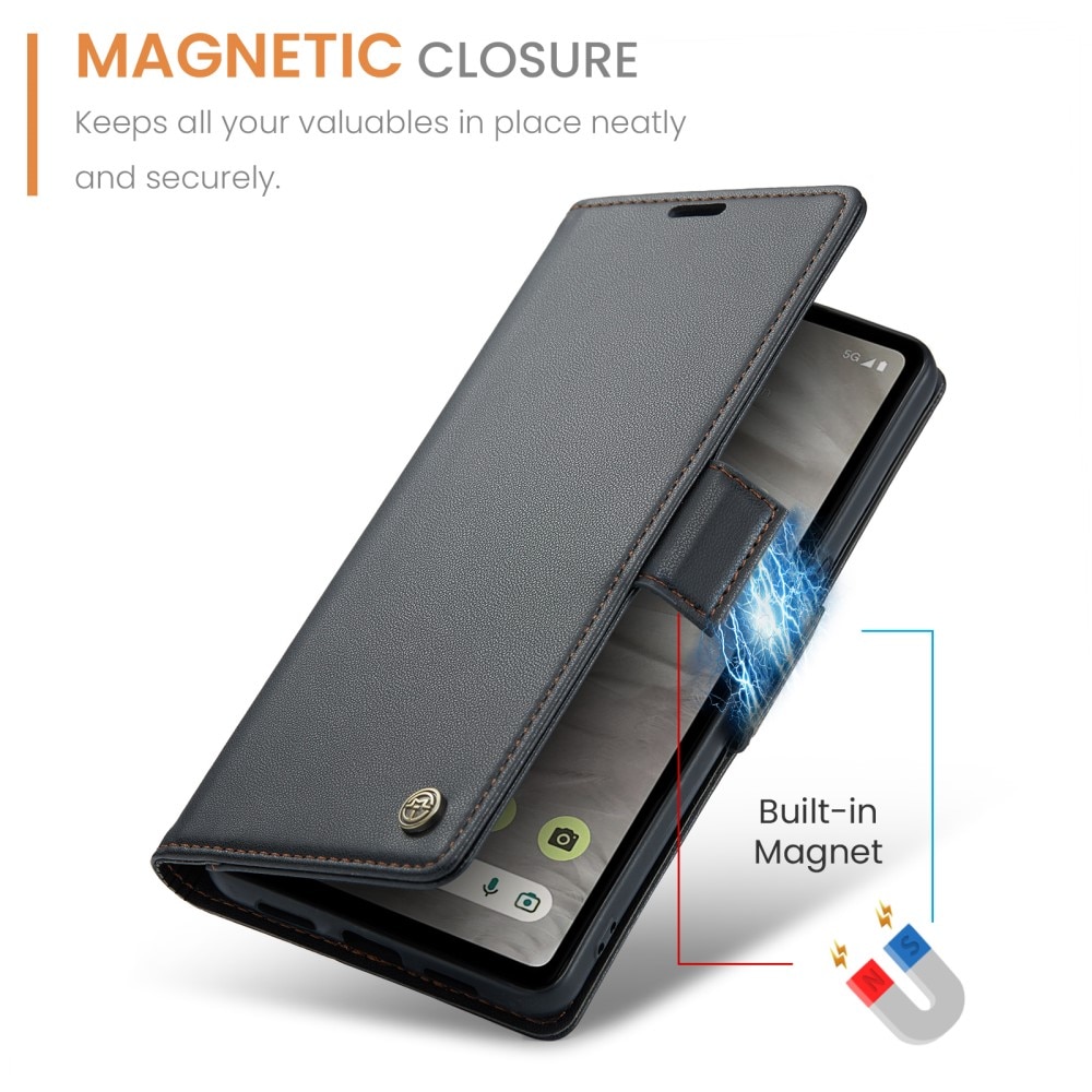 Étui portefeuille mince anti-RFID Google Pixel 7a, Noir