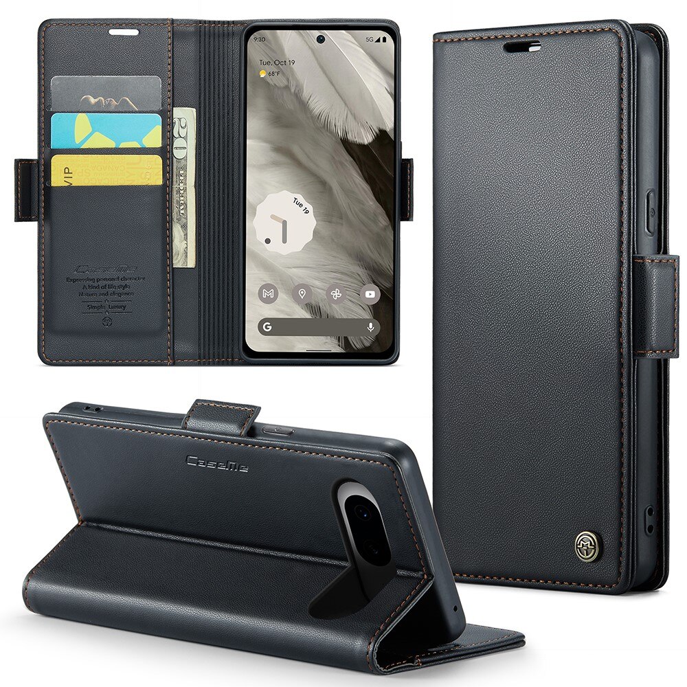 Étui portefeuille mince anti-RFID Google Pixel 8, Noir