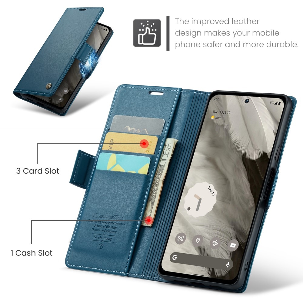 Étui portefeuille mince anti-RFID Google Pixel 8, Bleu