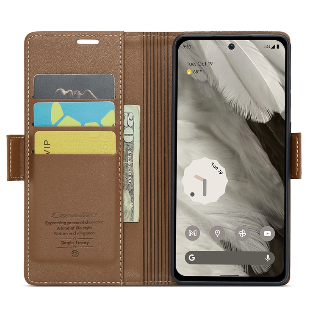 Étui portefeuille mince anti-RFID Google Pixel 8, Marron