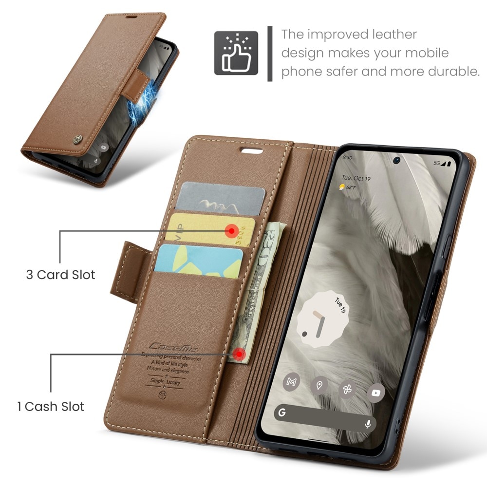 Étui portefeuille mince anti-RFID Google Pixel 8, Marron