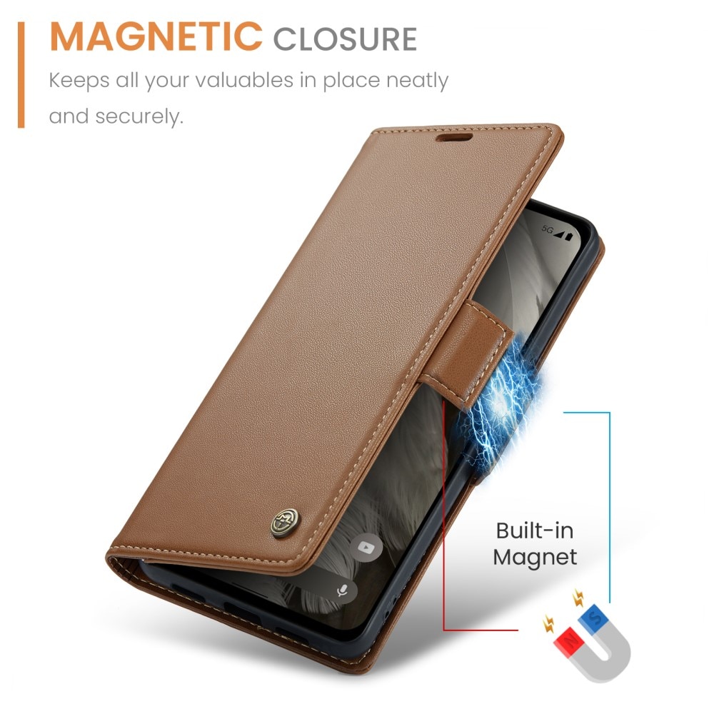 Étui portefeuille mince anti-RFID Google Pixel 8, Marron