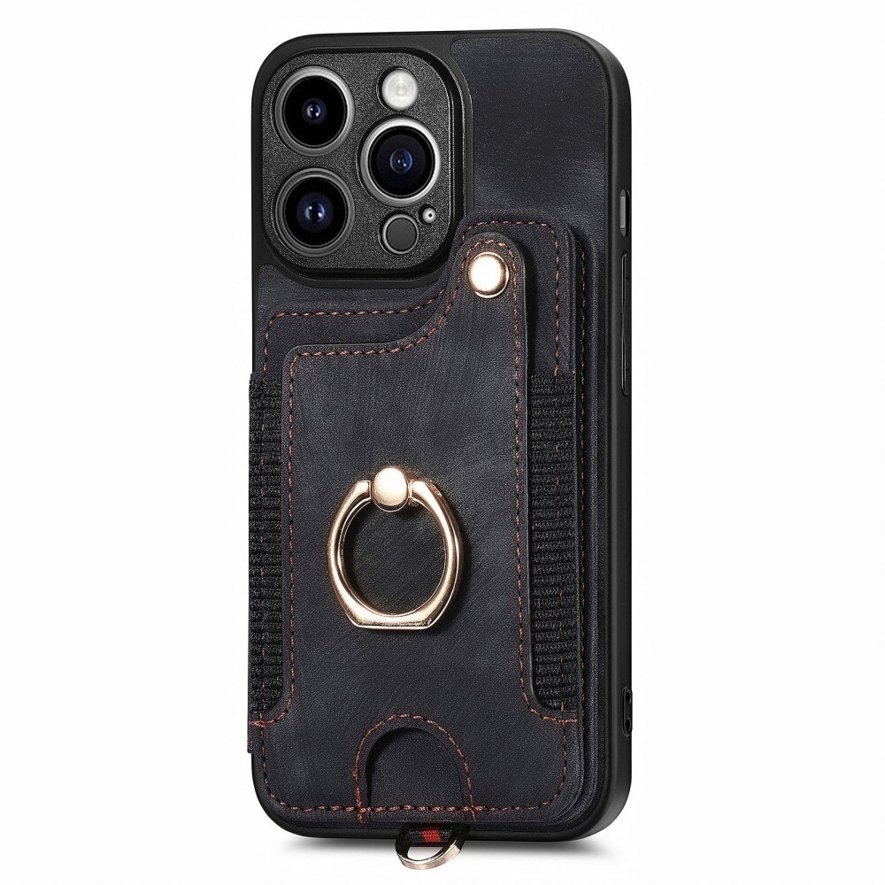Coque porte-cartes anti-RFID + Finger Ring iPhone 13 Pro, noir