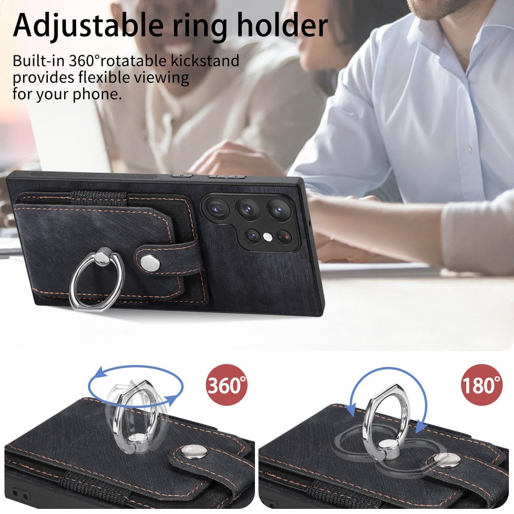Coque porte-cartes Finger Ring Samsung Galaxy S23 Ultra, noir
