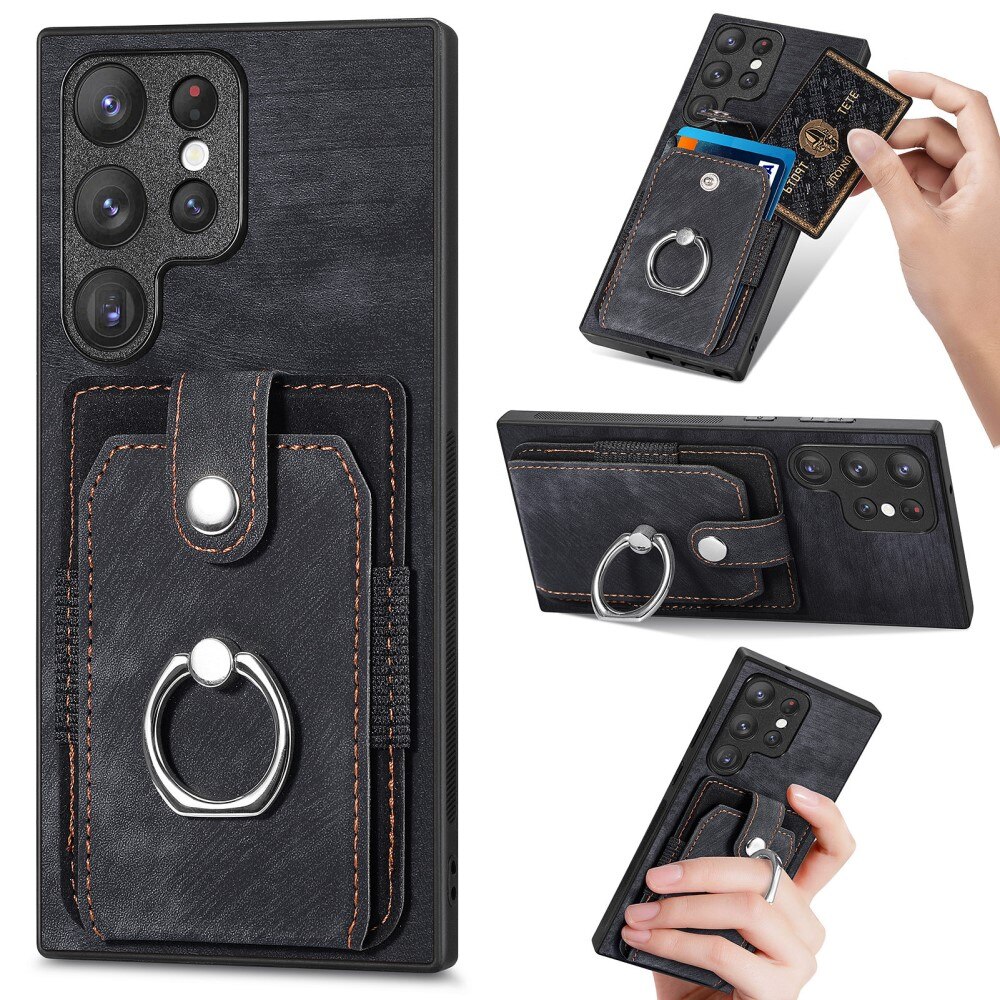 Coque porte-cartes Finger Ring Samsung Galaxy S23 Ultra, noir
