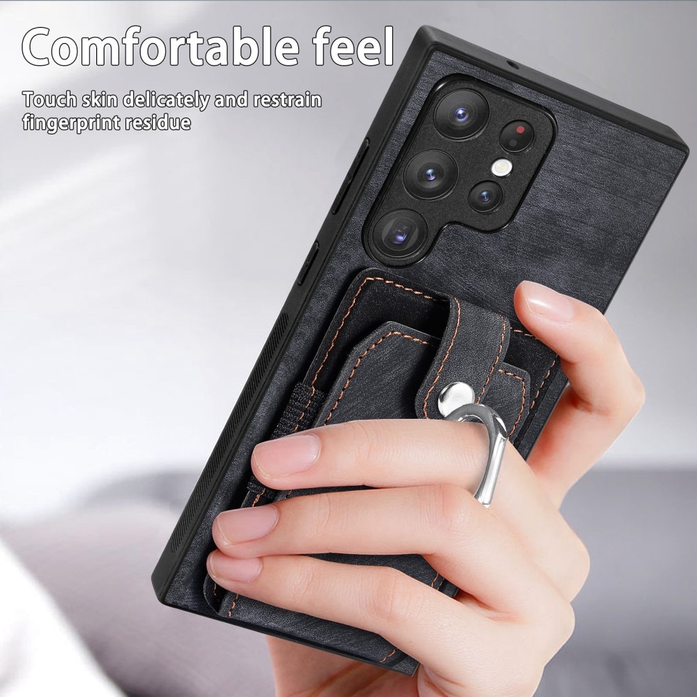 Coque porte-cartes Finger Ring Samsung Galaxy S23 Ultra, noir