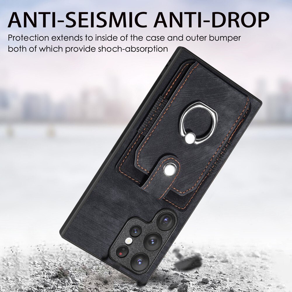 Coque porte-cartes Finger Ring Samsung Galaxy S23 Ultra, noir