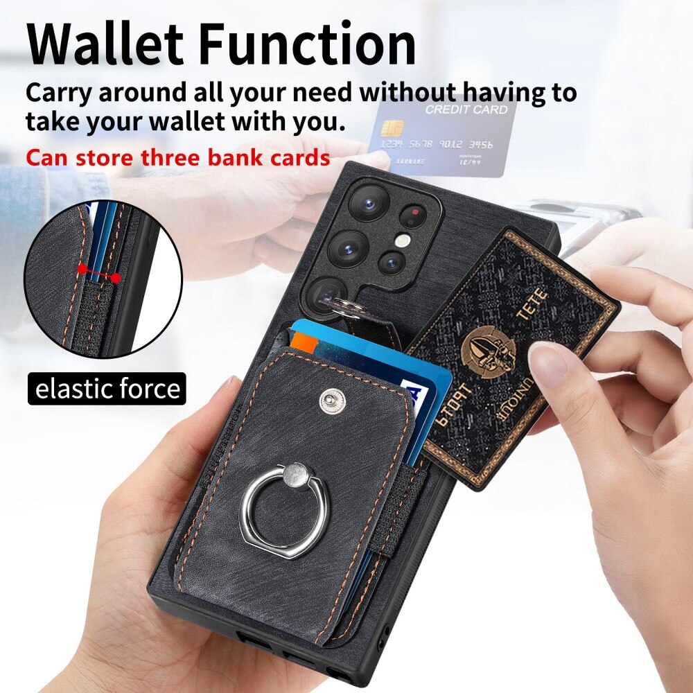 Coque porte-cartes Finger Ring Samsung Galaxy S23 Ultra, noir