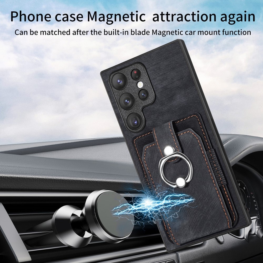 Coque porte-cartes Finger Ring Samsung Galaxy S23 Ultra, noir
