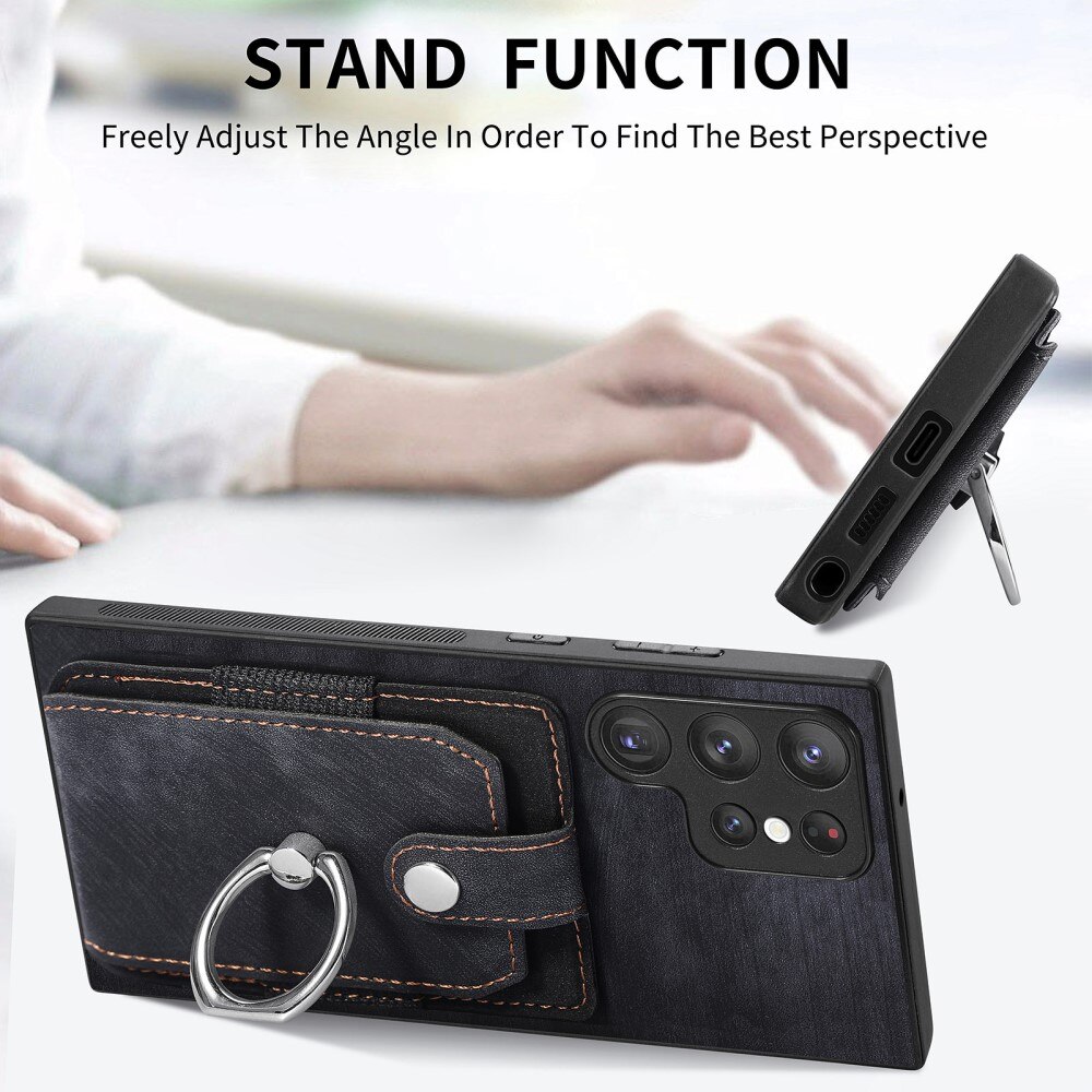 Coque porte-cartes Finger Ring Samsung Galaxy S23 Ultra, noir