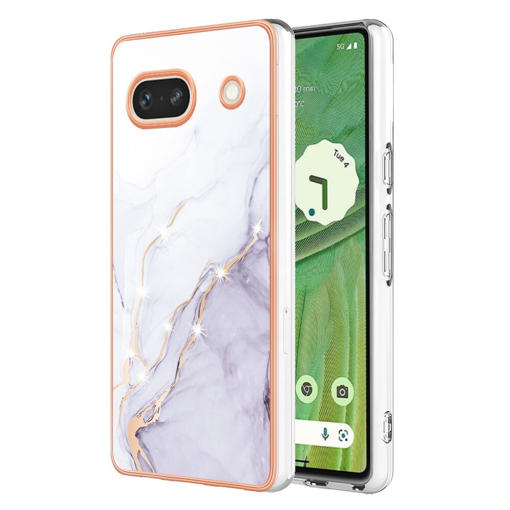 Coque TPU Google Pixel 7a, marbre blanc