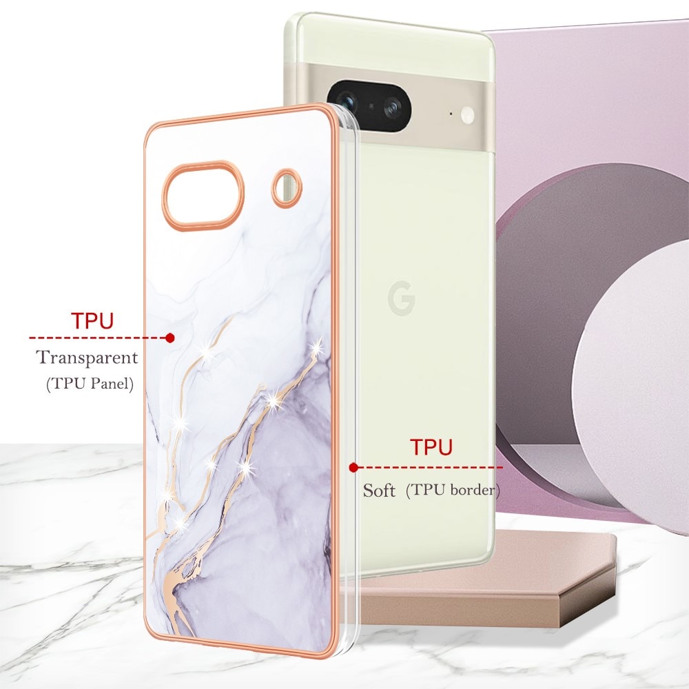 Coque TPU Google Pixel 7a, marbre blanc