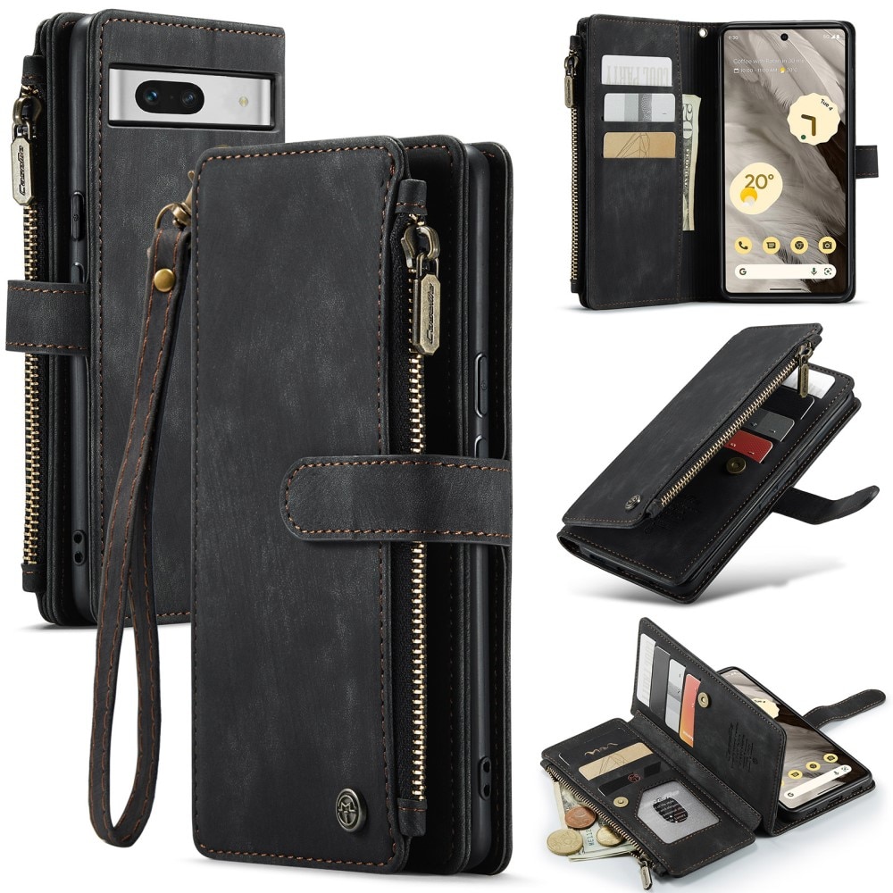 Étui portefeuille à glissière Google Pixel 7a, Noir