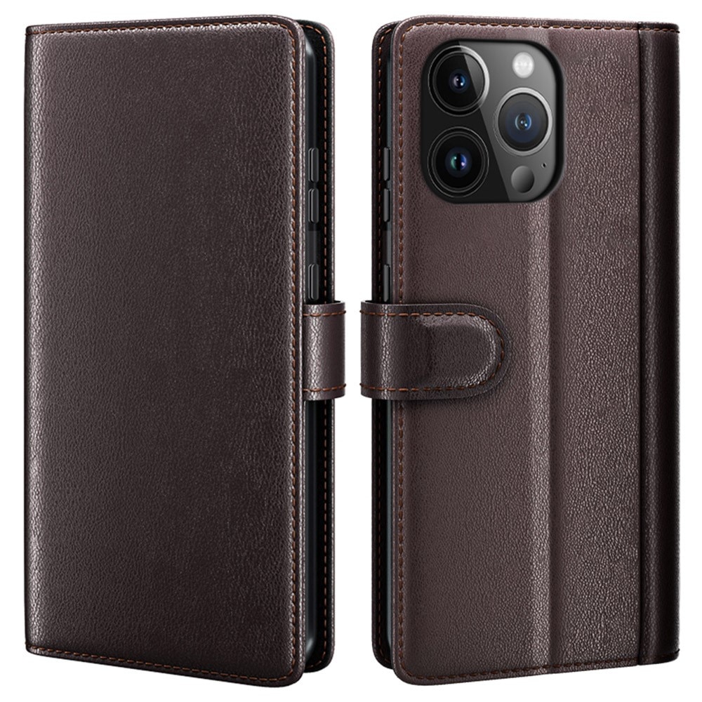 Étui en cuir veritable iPhone 15 Pro Max, Marron