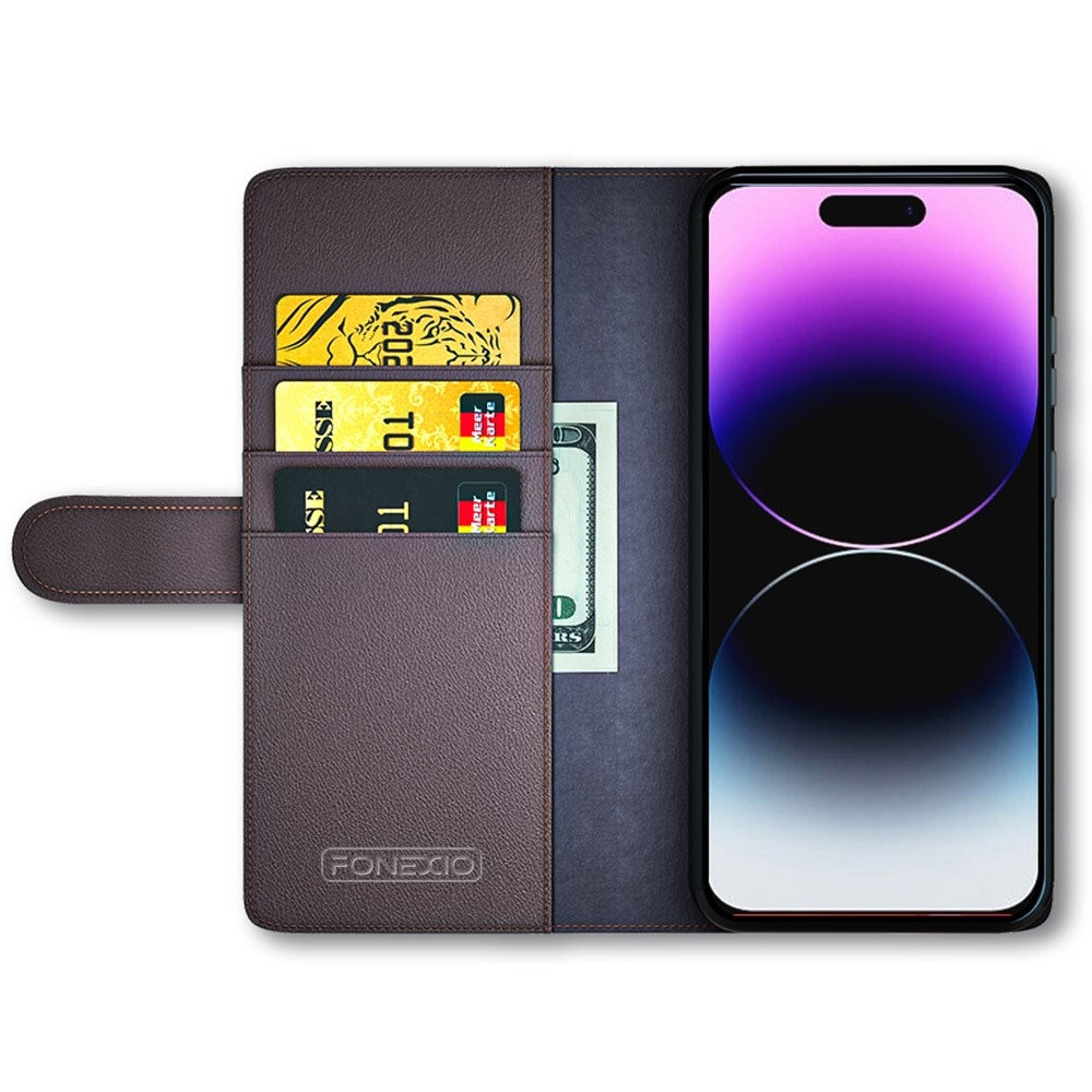 Étui en cuir veritable iPhone 15 Pro Max, Marron