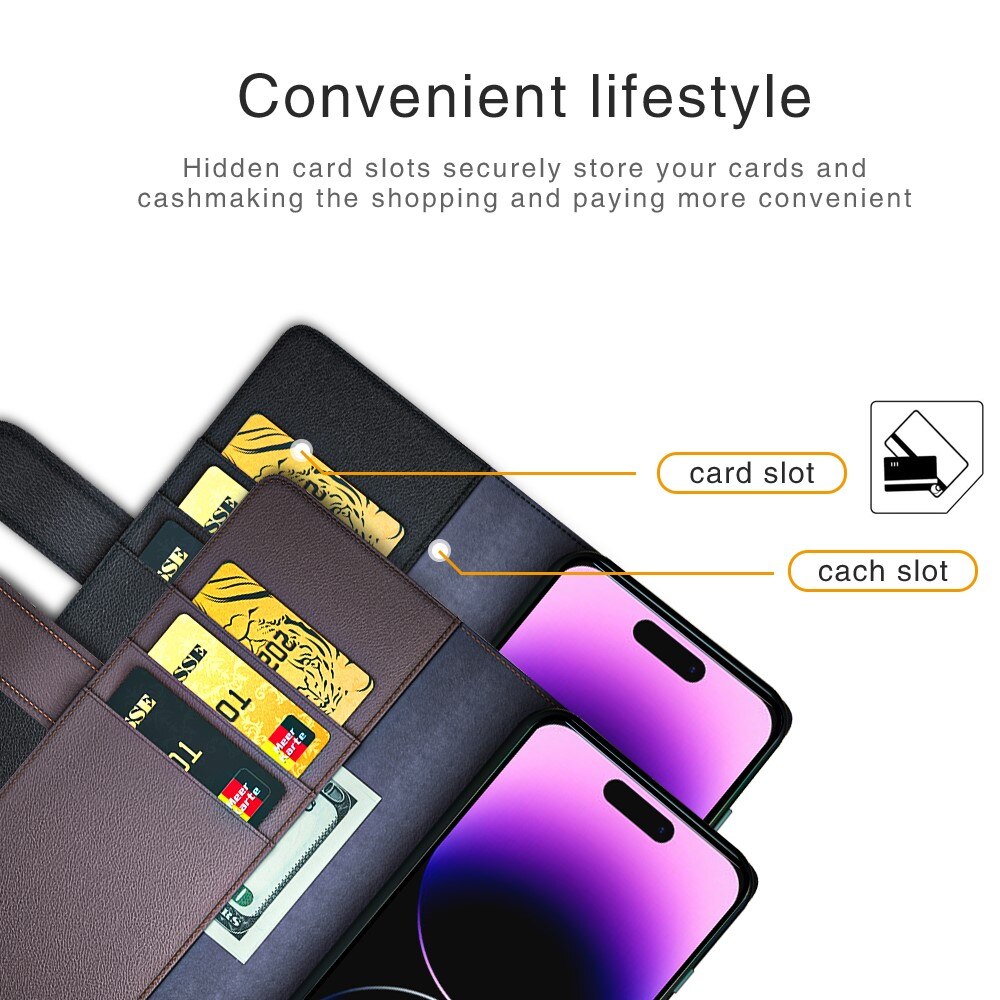 Étui en cuir veritable iPhone 15 Pro Max, Marron