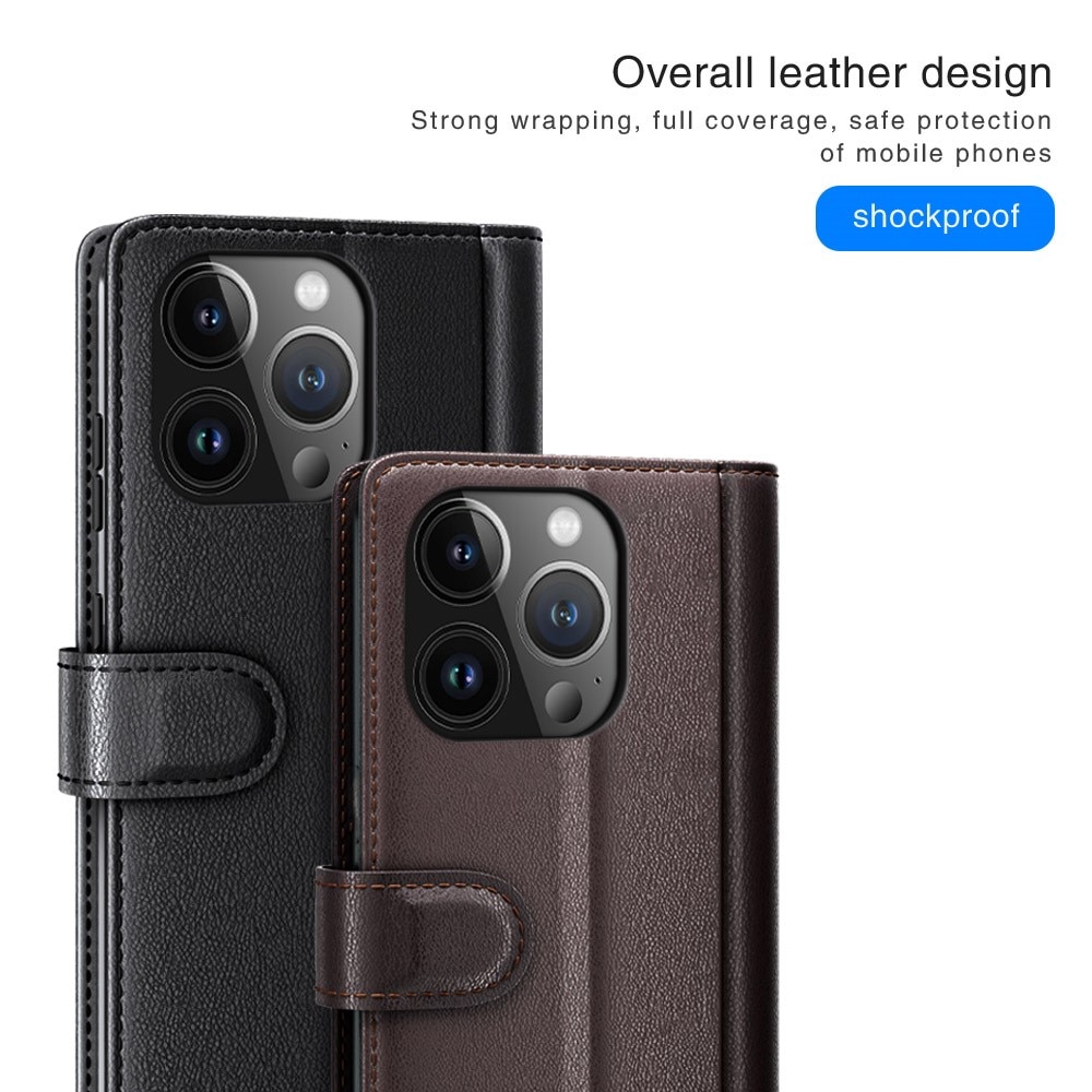 Étui en cuir veritable iPhone 15 Pro Max, Marron