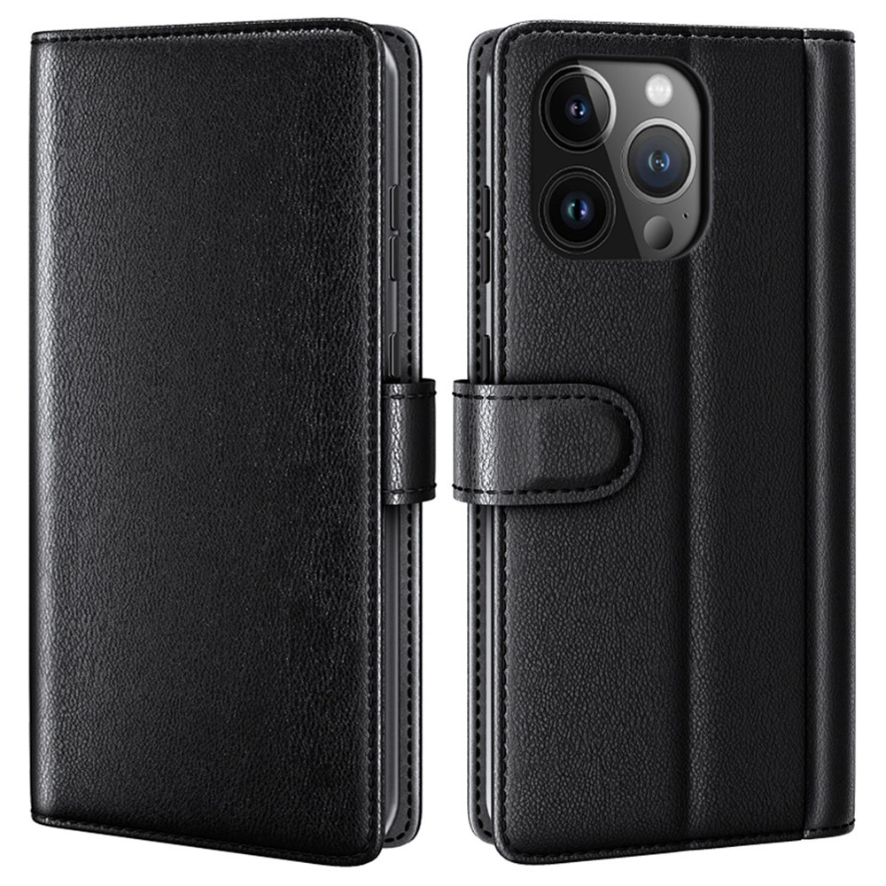 Étui en cuir veritable iPhone 15 Pro Max, Noir