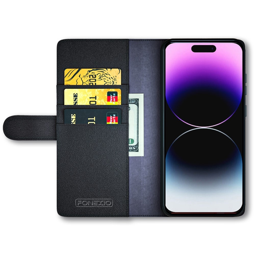 Étui en cuir veritable iPhone 15 Pro Max, Noir