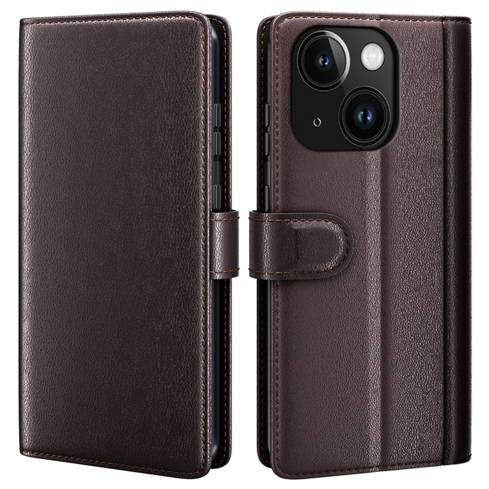 Étui en cuir veritable iPhone 15 Plus, Marron