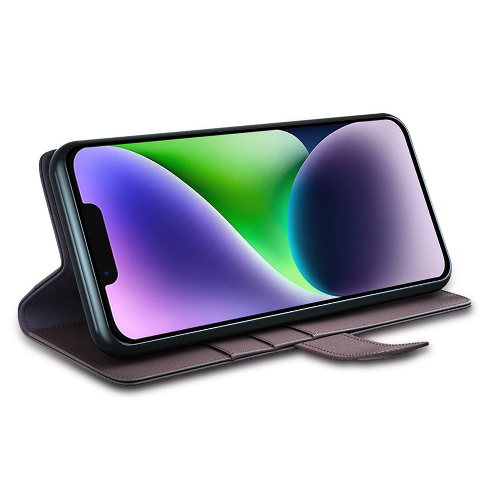 Étui en cuir veritable iPhone 15 Plus, Marron
