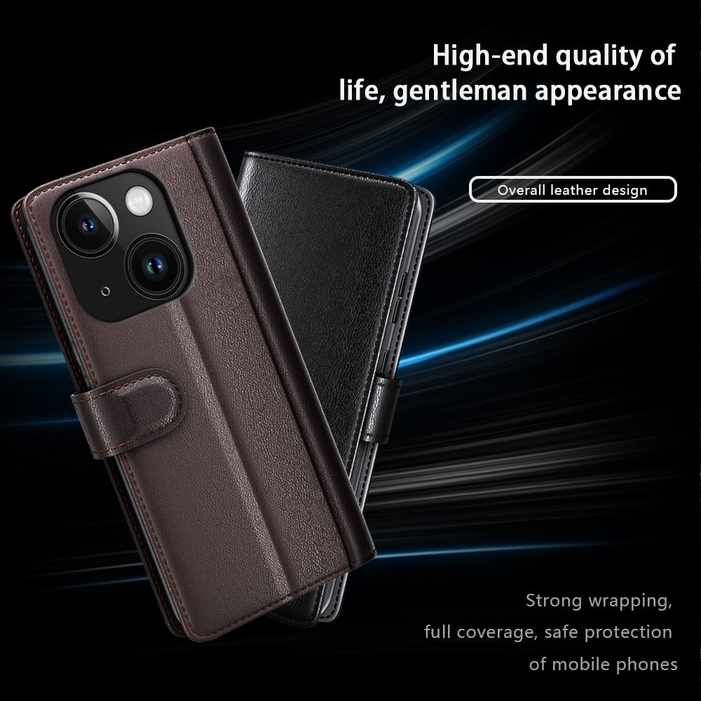 Étui en cuir veritable iPhone 15 Plus, Noir