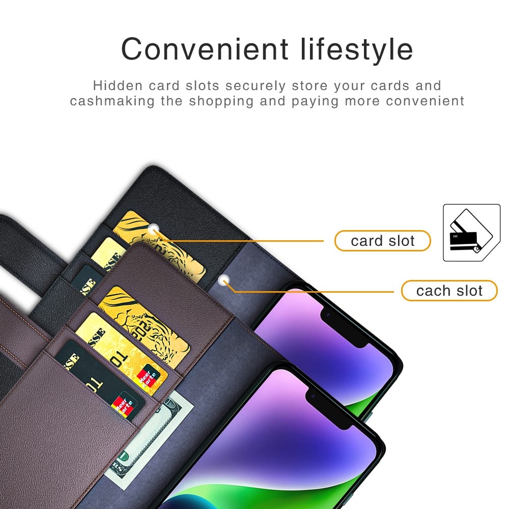 Étui en cuir veritable iPhone 15 Plus, Noir